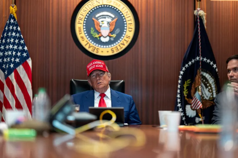 US President Donald Trump holds a meeting in the Situation Room at the White House in Washington